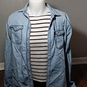 ❤ Jean Jacket PLUS White Striped Shirt